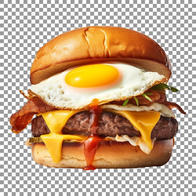 Delicious fried egg burger isolated on transparent background