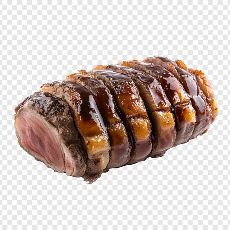 PSD delicious glazed roast duck slices isolated on transparent