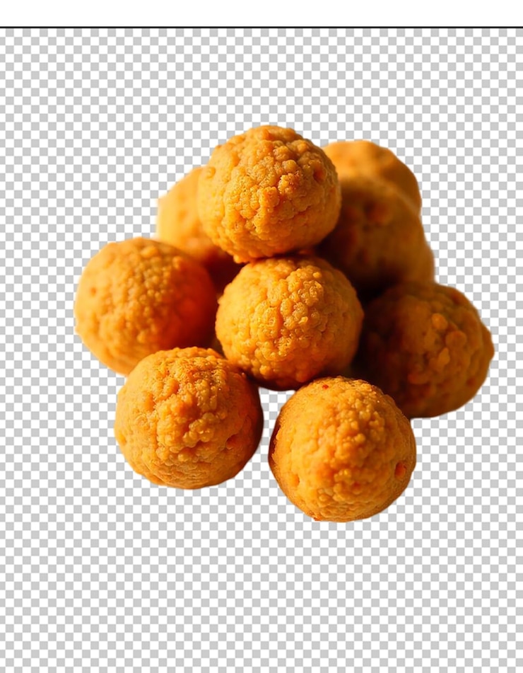 PSD вкусный золотой motichoor ladoo сладости индийский десерт клоуз-ап фотография еда круглые шары вкусные