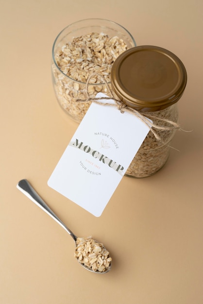 PSD delicious grains in jar with label mockup