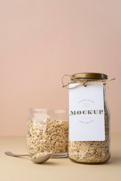 Delicious grains in jar with label mockup