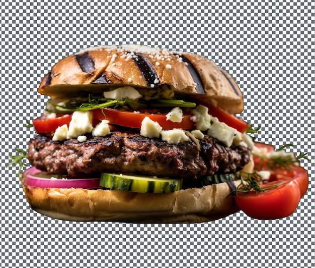 Delizioso hamburger greco isolato su uno sfondo trasparente