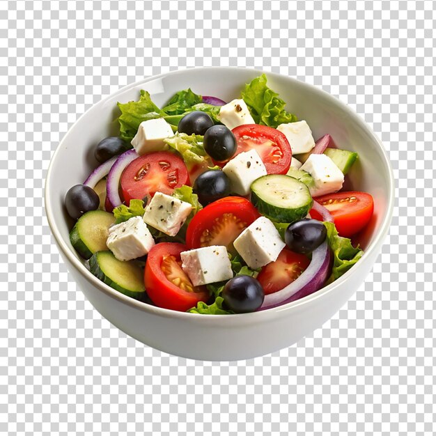 PSD delicious greek salad in a white bowl isolated on transparent background