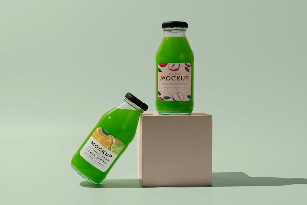 PSD delicious green drink bottles mockup