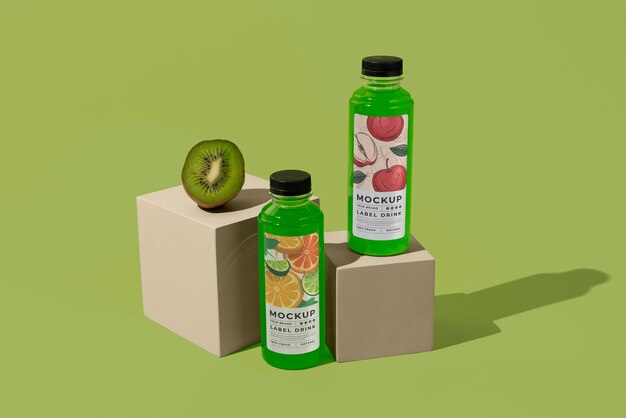 Delicious green drink bottles mockup