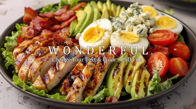 PSD delicious grilled chicken cobb salad met avocado bacon eieren en blauwe kaas