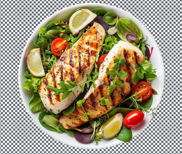 PSD delicious grilled tilapia bowl isolated on transparent background