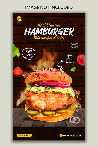 Delicious hamburger instagram story template