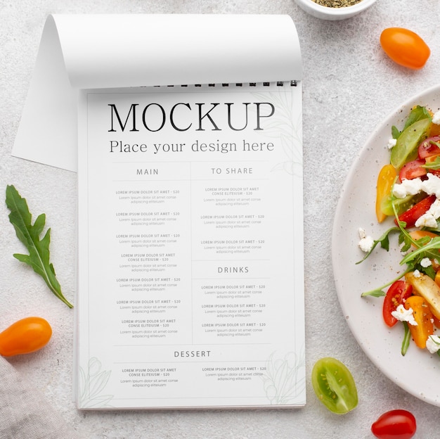 PSD delicious healthy salad mock-up above view