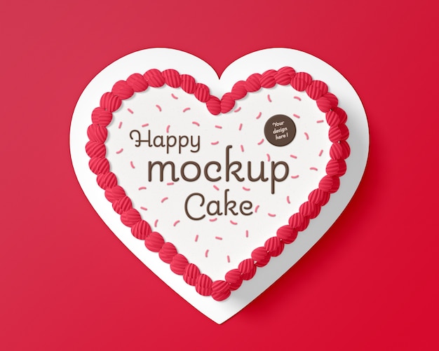 Delicious heart shape cake mockup design