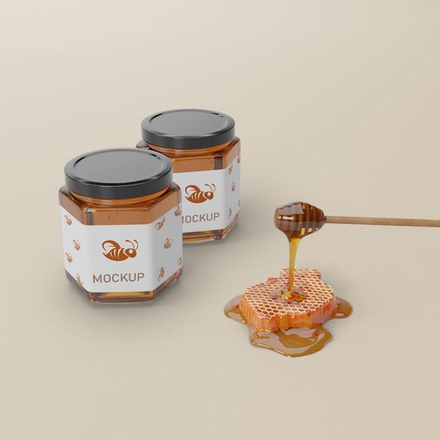 PSD delicious honey on jars