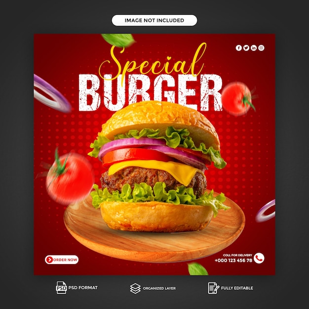 PSD delicious hot and spicy burger social media template design free psd