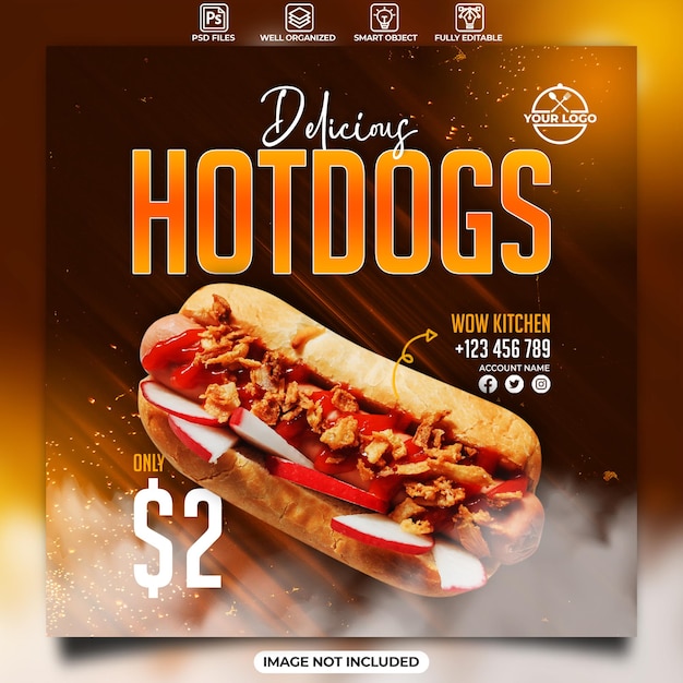 PSD delicious hotdogs food menu social media banner template