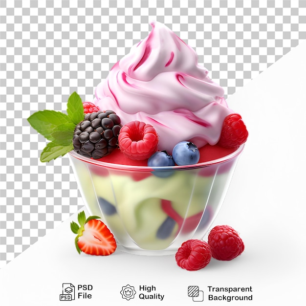 Delizioso gelato in tazza con bacche isolate su uno sfondo trasparente include file png