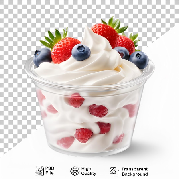 PSD delizioso gelato in tazza con bacche isolate su uno sfondo trasparente include file png