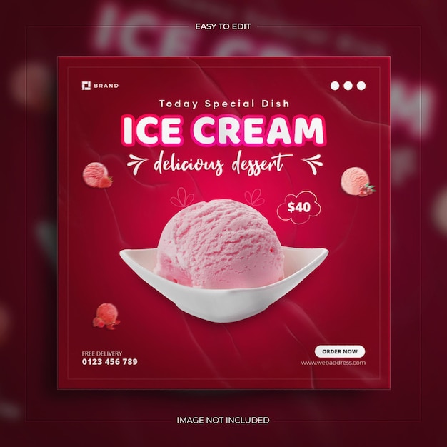 PSD delizioso dessert gelato per il modello di banner post instagram sui social media