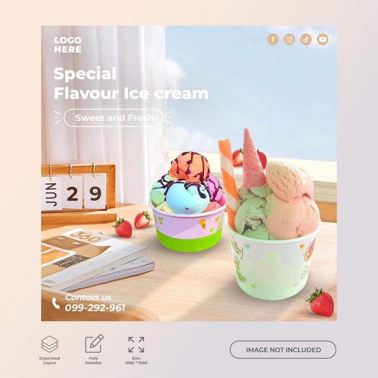 PSD delicious ice cream engaging social media post template
