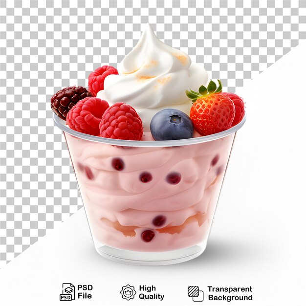 Вкусное мороженое в чашке с ягодами, выделенным на прозрачном фоне, включает в себя png-файл