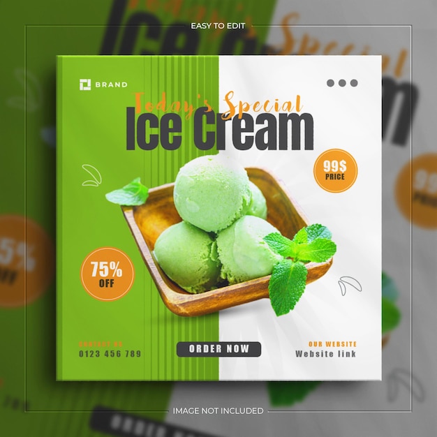 Delicious ice cream and instagram food social media banner post design template