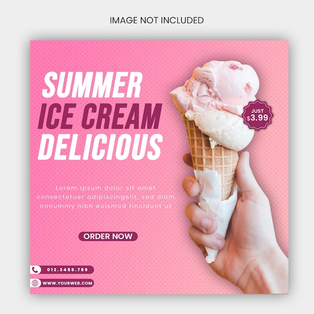 PSD delicious ice cream social media instagram banner e modello di post