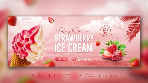 Delizioso gelato social media post banner modello di copertina facebook psd gratuito