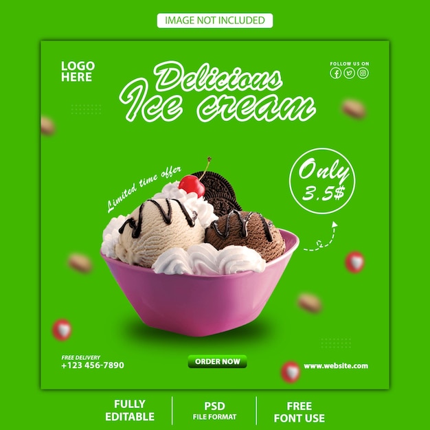 Post e banner sui social media del gelato delizioso