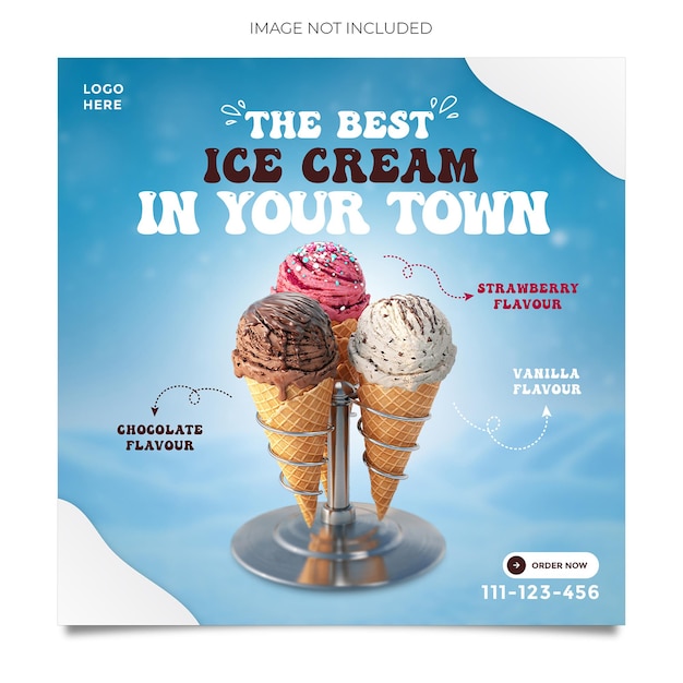 Вкусное мороженое, рекламный баннер в социальных сетях и шаблон плаката instagram