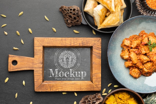 Delicious indian food with mockup