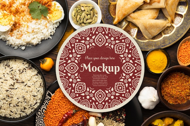 PSD delicious indian food with mockup