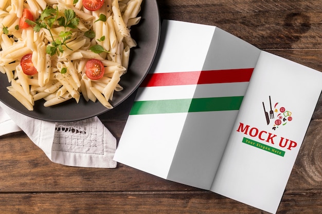 PSD delicious italian pasta with mock-up