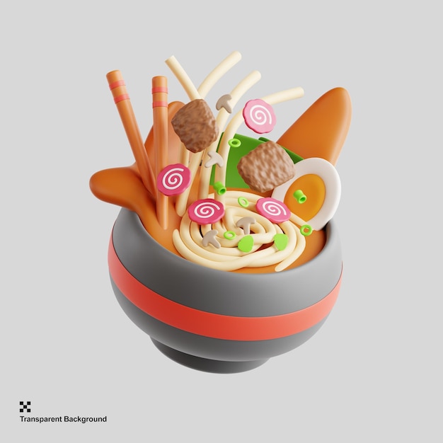 Delicious japanese ramen noodle 3d render illustration