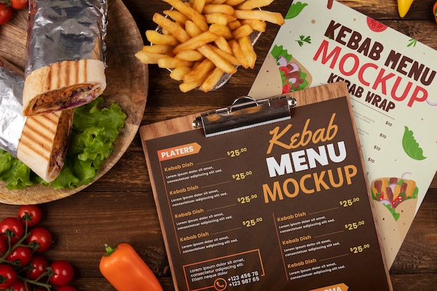 Delicious kebab menu arrangement top view