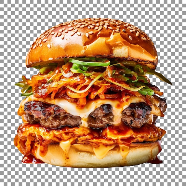 Delicious kimchi burger isolated on transparent background