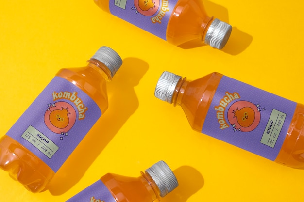 PSD delizioso mockup di imballaggio per bevande kombucha