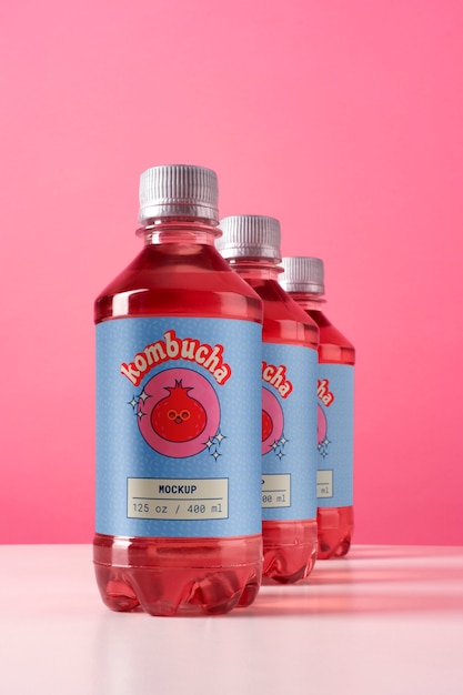 Delicious kombucha drink packaging mockup