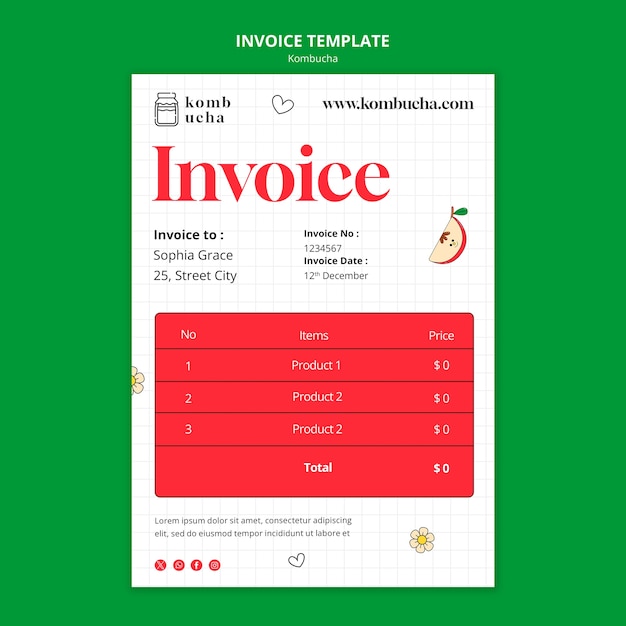 PSD delicious kombucha invoice template