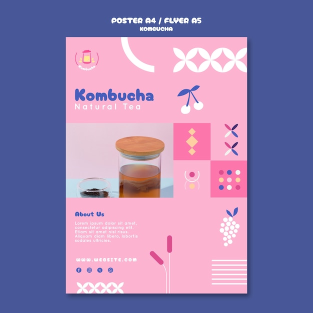 Delicious kombucha poster template