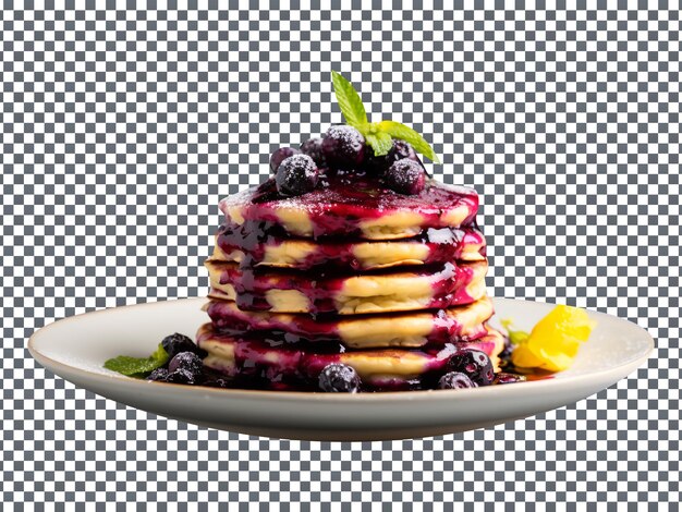 PSD delicious lemon poppy pancakes stack with blueberries isolated on a transparent background