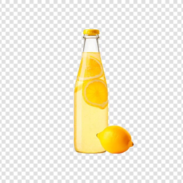 Delicious lemonade bottle with lemon isolated on transparent background