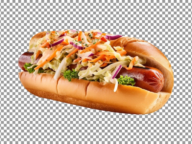 Delicious loaded hotdog isolated on transparent background