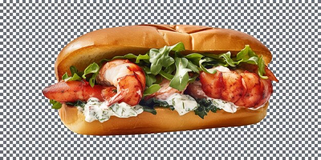 PSD delicious loaded sausages sandwich with vegetables on transparent background