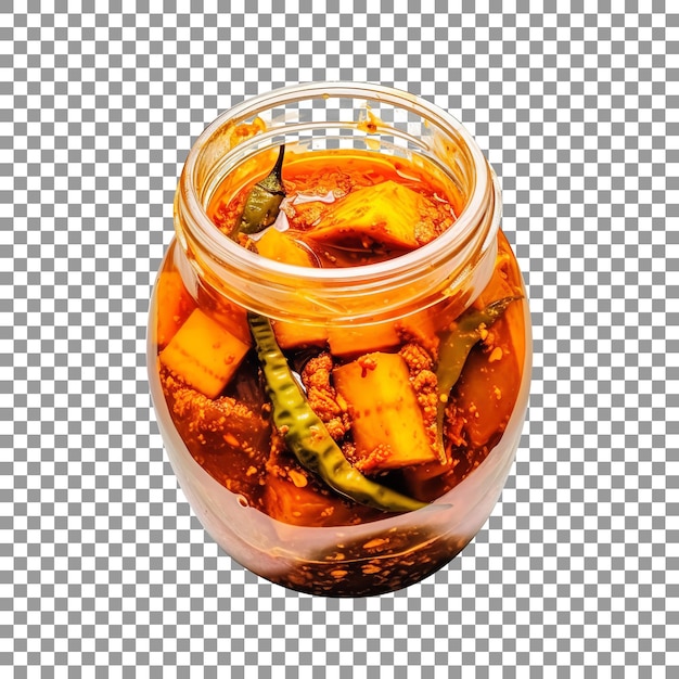 PSD delicious mango pickle in glass jar with transparent background