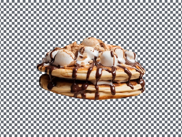 PSD delicious marshmallow stuffed nutella pancakes stack isolated on a transparent background