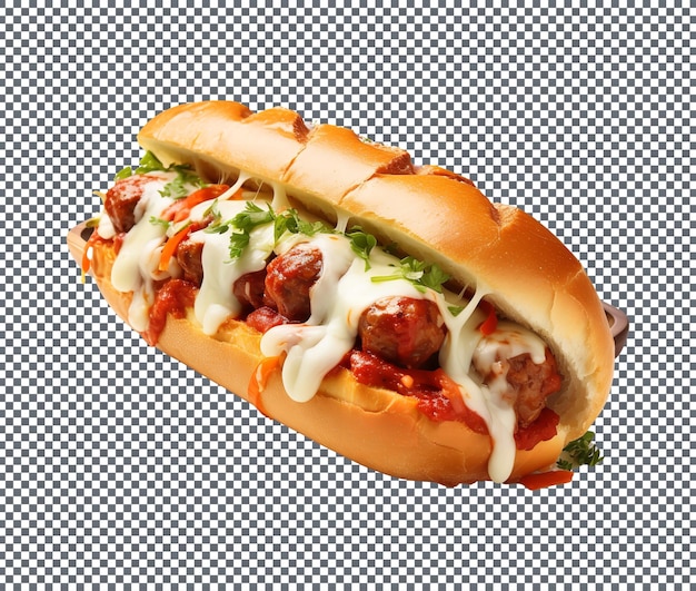 PSD delicious meatball sub sandwich isolated on transparent background