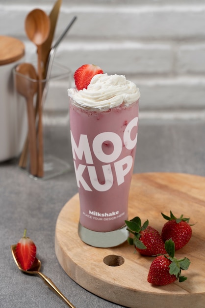 Delicious milkshake beverage in plastic cup