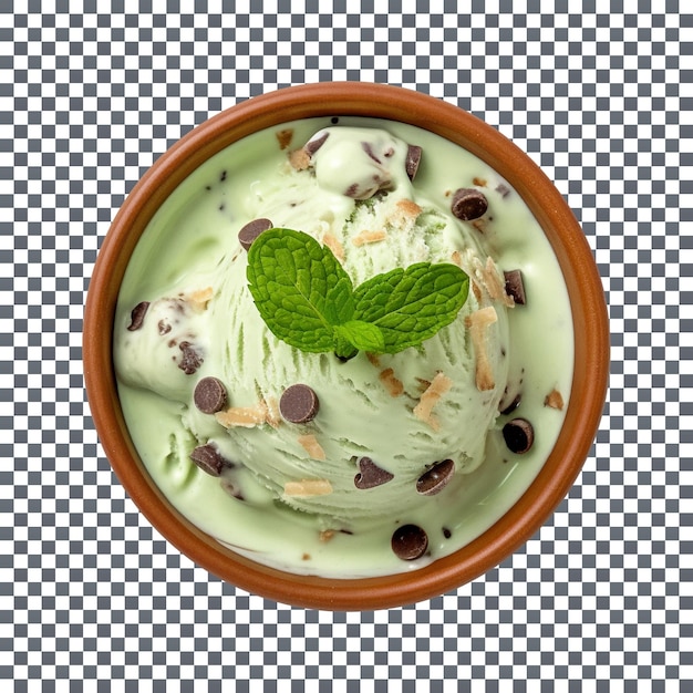 PSD delicious mint and chocolate chip ice cream in a bowl against a transparent background