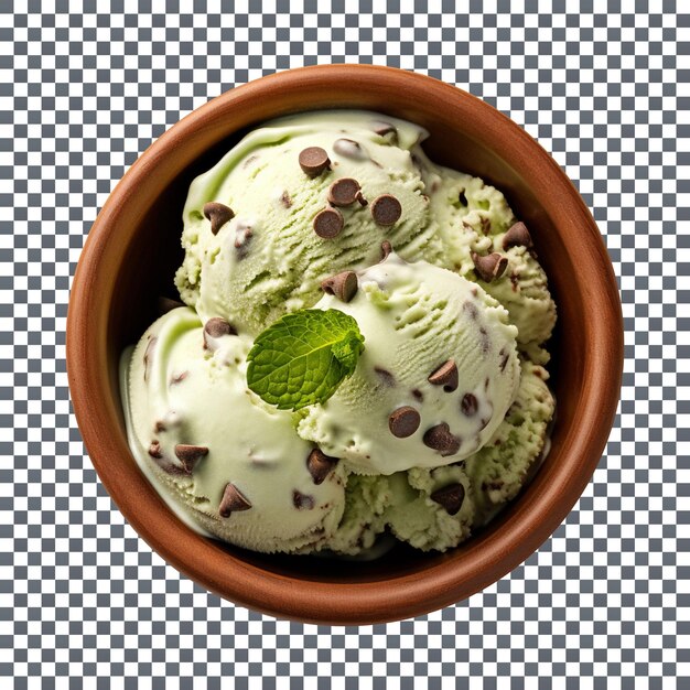 PSD delizioso gelato alla menta e gocce di cioccolato in una ciotola su uno sfondo trasparente