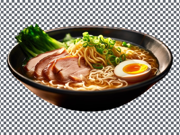 PSD 透明な背景に肉と緑の葉が入ったおいしい味噌ラーメンのスープ