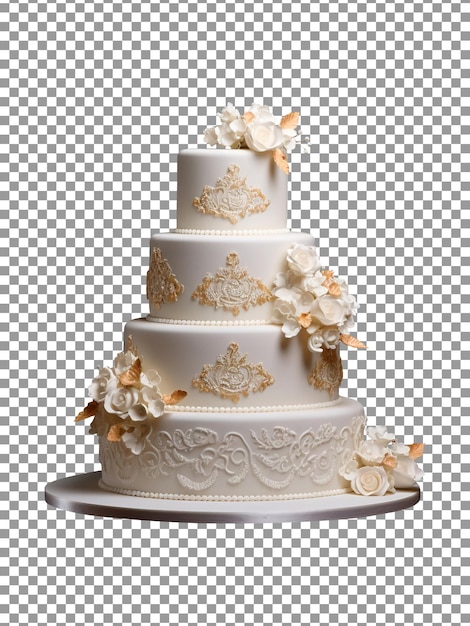 PSD Вкусный многослойный украшенный свадебный торт на прозрачном фоне