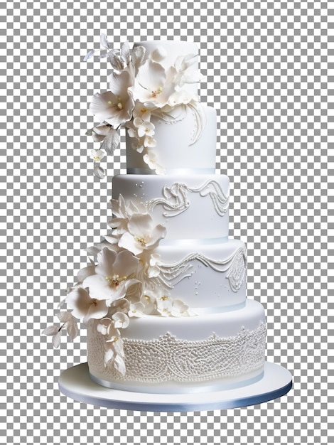 Delicious multi layered decorated wedding cake isolated on transparent background